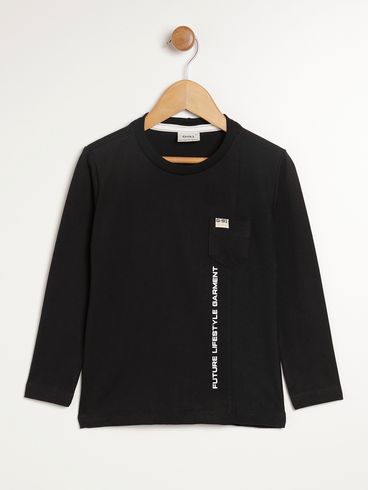 Camiseta Manga Longa Infantil Para Menino - PRETO