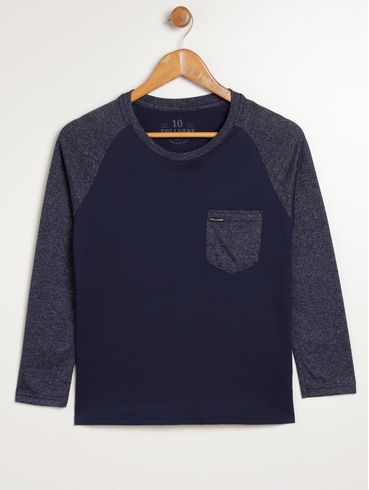 Camiseta Manga Longa Juvenil Para Menino - MARINHO