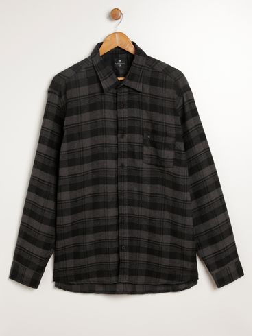 Camisa Flanela Manga Longa Plus Size Masculina PRETO/CINZA