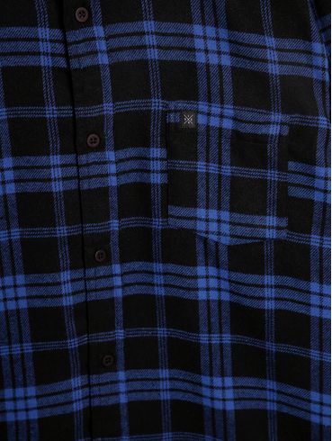 Camisa Flanela Manga Longa Plus Size Masculina PRETO/AZUL