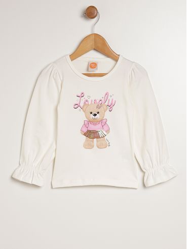 Blusa Manga Longa Infantil Para Menina - OFF WHITE