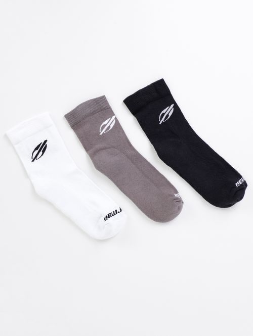 Kit com 03 Meias Cano Médio Mormaii Masculinas Cinza/Branco/Preto