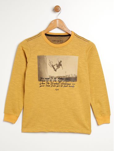 Camiseta Manga Longa Juvenil Para Menino - AMARELO