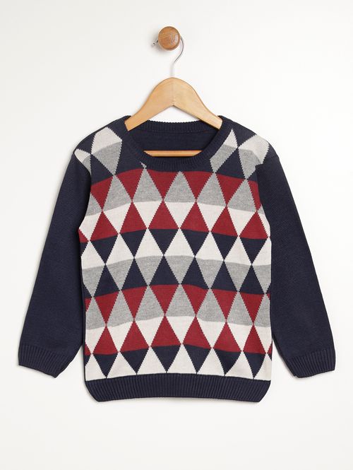 Suéter de Tricot Infantil Para Menino - MARINHO/BEGE/CINZA