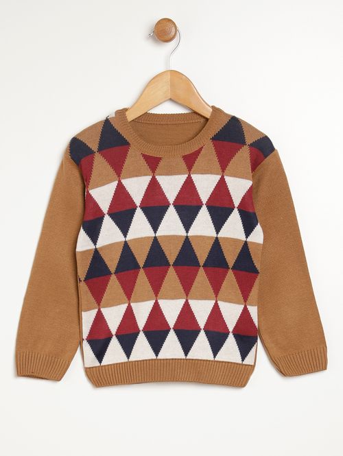 Suéter de Tricot Infantil Para Menino - MARROM/BEGE/BORDO