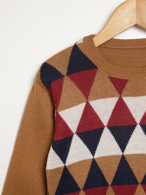 Suéter de Tricot Infantil Para Menino - MARROM/BEGE/BORDO