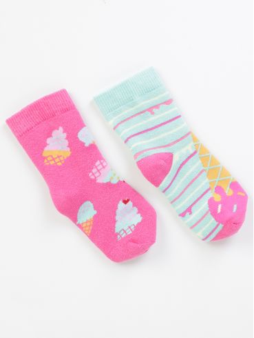 Kit com 02 Meias Infantil Para Menina - VERDE/PINK