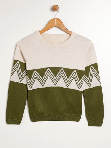 Suéter de Tricot Juvenil Para Menino - BEGE/VERDE