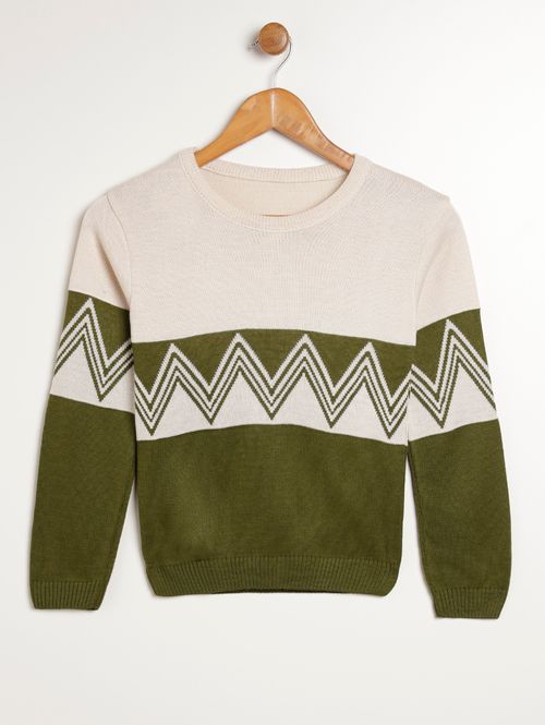 Suéter de Tricot Juvenil Para Menino - BEGE/VERDE