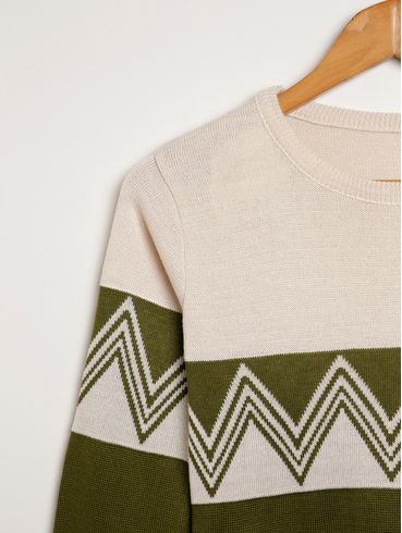 Suéter de Tricot Juvenil Para Menino - BEGE/VERDE