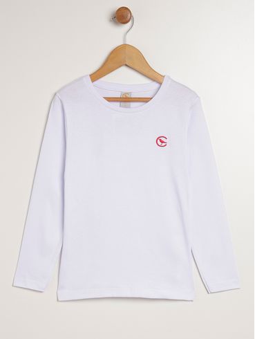 Camiseta Básica Manga Longa Infantil Para Menino - BRANCO