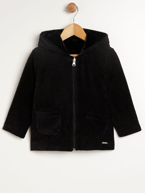 Casaco Dupla Face com Capuz Infantil Para Menina - PRETO