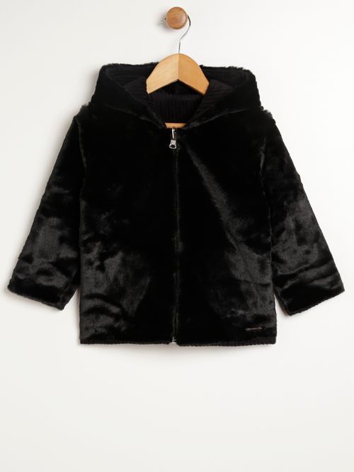Casaco Dupla Face com Capuz Infantil Para Menina - PRETO