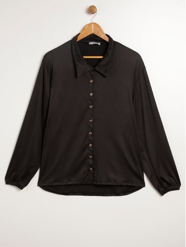 Camisa Manga 3/4 Alongada Plus Size Feminina PRETO