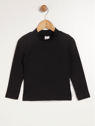 Blusa Básica Manga Longa Infantil Para Menina - PRETO