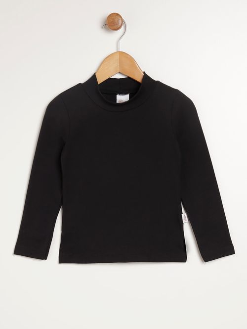 Blusa Básica Manga Longa Infantil Para Menina - PRETO
