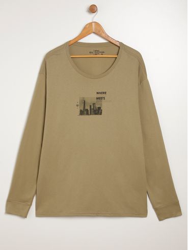 Camiseta Manga Longa Plus Size Masculina MARROM