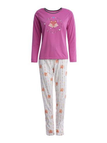 Pijama Longo Estampado Feminino ROSA/OFF WHITE