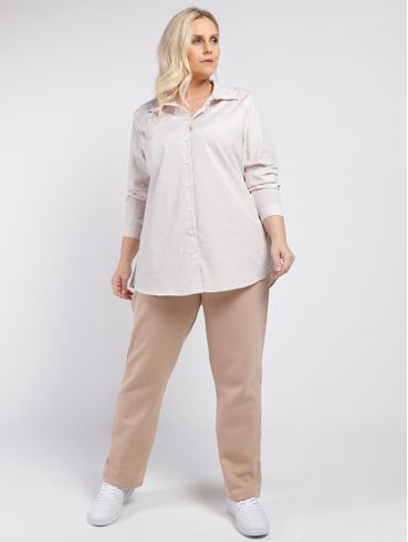 Camisa Listrada Plus Size Feminina BEGE