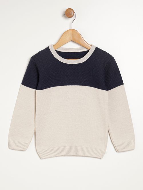 Suéter de Tricot Infantil Para Menino - MARINHO/BEGE
