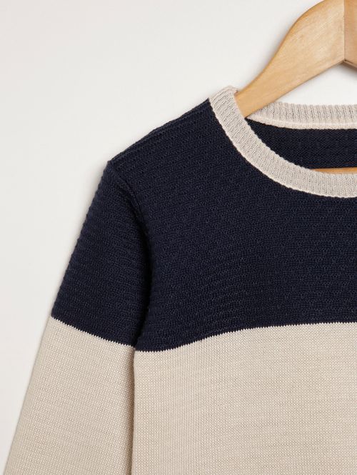 Suéter de Tricot Infantil Para Menino - MARINHO/BEGE