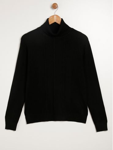 Blusa Tricot Gola Alta Plus Size Feminina PRETO