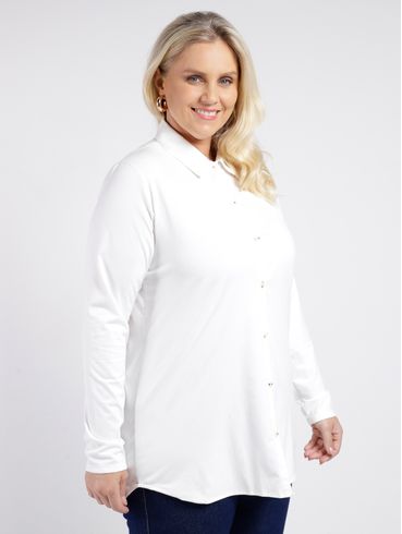 Camisa Alongada Plus Size Feminina OFF WHITE