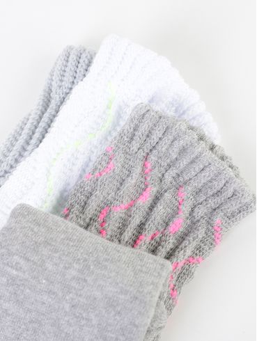 Kit Com 03 Meias Aeróbicas Femininas Branco/Cinza/Chumbo