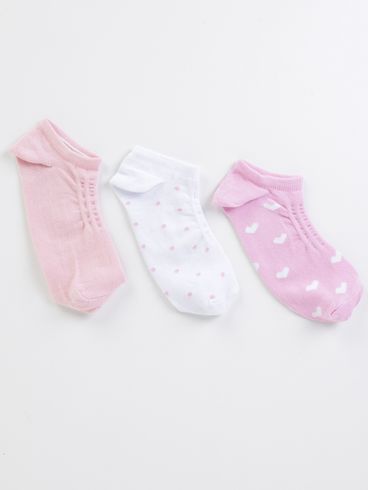 Kit 03 Meias Femininas BRANCO/SALMAO/ROSA
