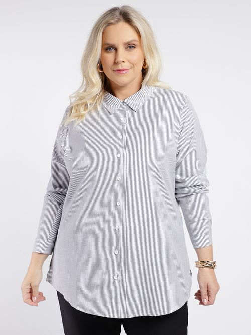 Camisa Listrada Plus Size Feminina PRETO