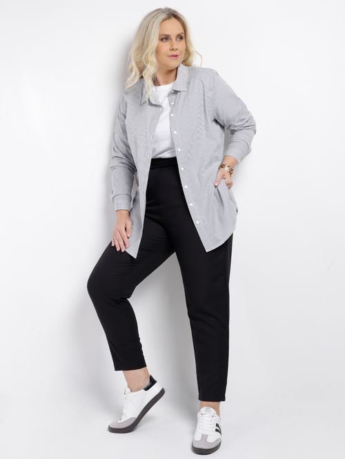 Camisa Listrada Plus Size Feminina PRETO