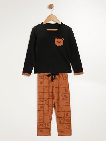 Pijama Longo Infantil Para Menina - PRETO/MARROM