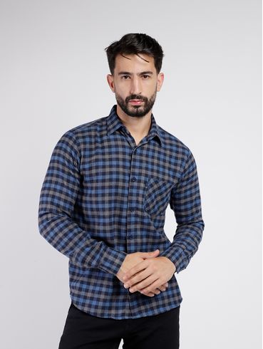 Camisa Manga Longa Flanela Masculina AZUL