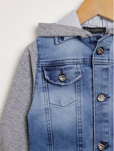 Jaqueta Jeans com Capuz Infantil Para Menino - AZUL