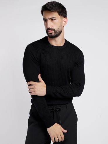 Suéter de Tricot Masculino PRETO