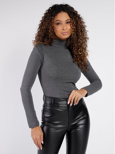 Blusa Manga Longa Gola Alta Feminina Cinza