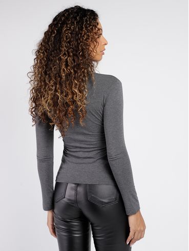 Blusa Manga Longa Gola Alta Feminina Cinza