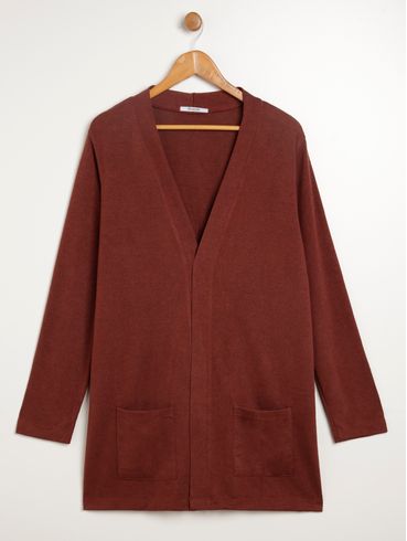 Cardigan de Tricot Plus Size Feminino MARROM