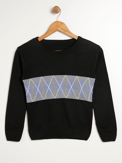 Suéter de Tricot Juvenil Para Menino - PRETO/CINZA