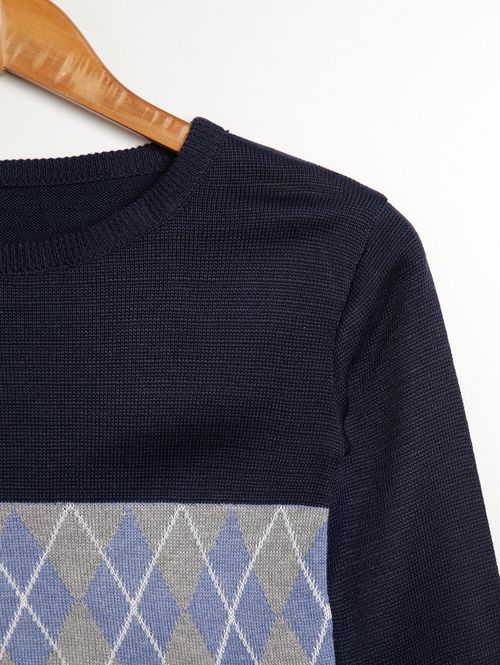 Suéter de Tricot Juvenil Para Menino - MARINHO/CINZA/AZUL