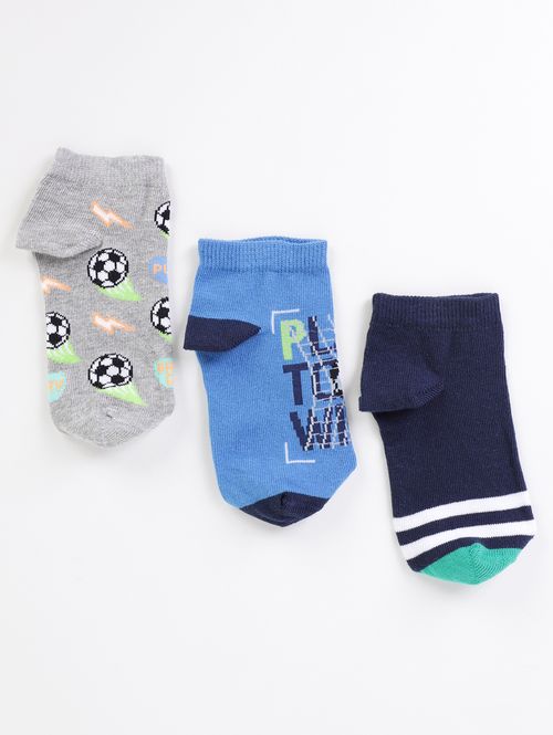 Kit com 03 Meias Selene Juvenil Para Menino - CINZA/MARINHO/AZUL