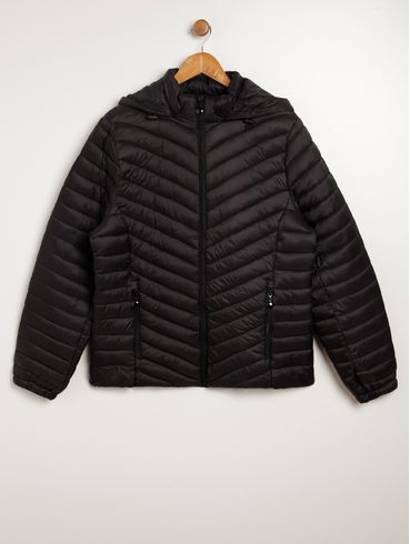 Jaqueta Parka com Capuz Plus Size Feminino PRETO
