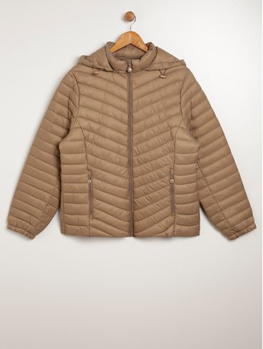 Jaqueta Parka com Capuz Plus Size Feminino CAQUI
