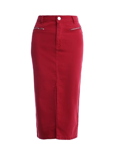 Saia Sarja Midi com Fenda Feminina VERMELHO