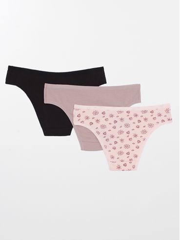 Kit com 03 Calcinhas DelRio Feminina SALMAO/NUDE/PRETO