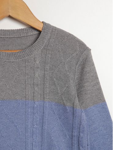 Suéter de Tricot Infantil Para Menino - MARINHO/CINZA/AZUL