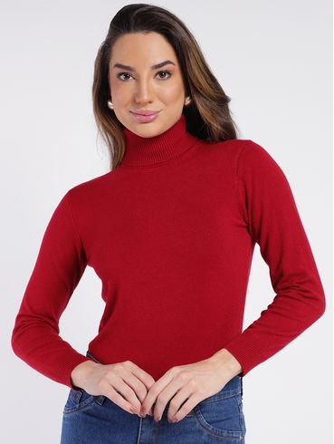 Blusa de Tricot Gola Alta Feminina BORDO