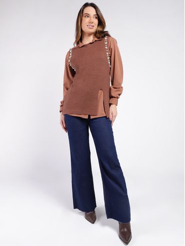Blusa com Sobreposição Eagle Rock Feminina CAFE