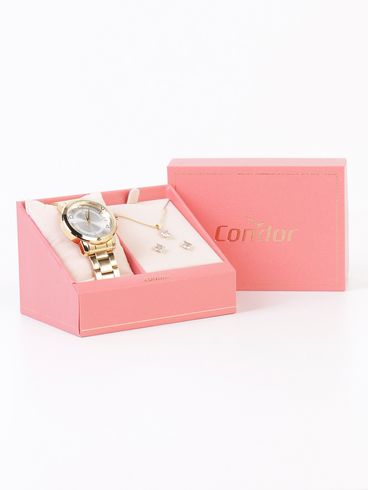 Kit Relógio+Acessório Condor Feminino DOURADO