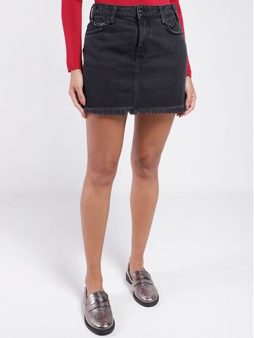 Mini Saia Jeans Autentique Feminina PRETO